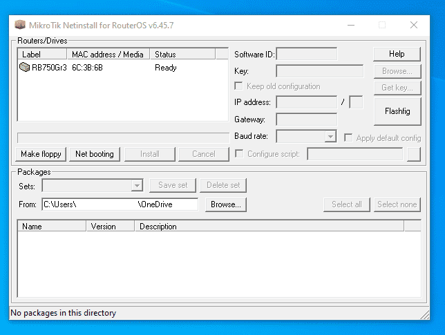 Подключение роутера к Netinstall